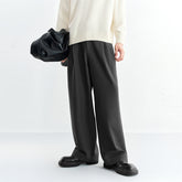 Men's Pleated Straight-Leg Fleece-Lined Suit Pants